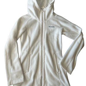COLUMBIA Women's HOODED Full Zip Fleece Jacket w/ zipped pockets Size XS White
